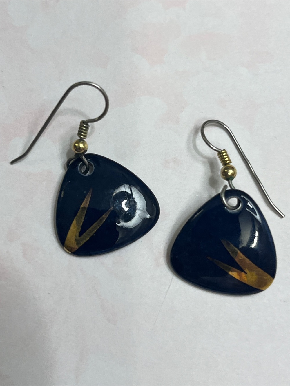 Vintage Dark Navy Drop Earrings with Gold Accent